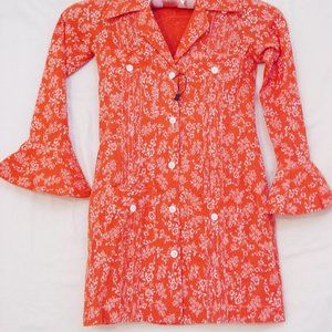 Girl's ROSIR Guayabera Mexican Shirt Dress Red White 2